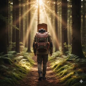 Photographer wearing the best camera backpack for travel.